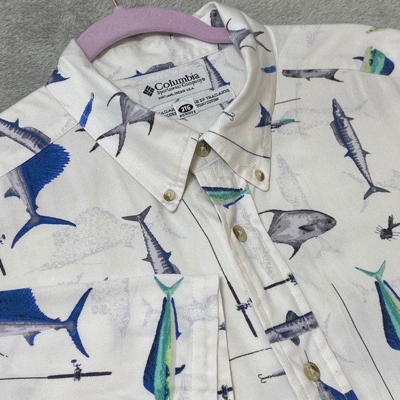 Columbia Shirt Mens 2TG XXL Short Sleeve Button Down Fishing Print Shirt - Picture 1 of 6